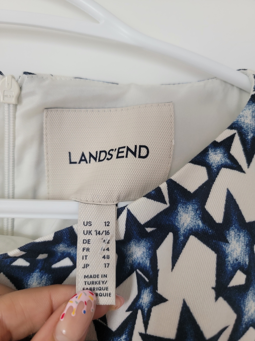 Lands' End Navy Star Print Sleeveless Sheath Dress on White - Picture 4 of 5